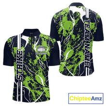 Load image into Gallery viewer, Custom Navy Blue And Green Camo Strike Bowling Shirt, Men Bowling League Team Jerseys IPHW10614