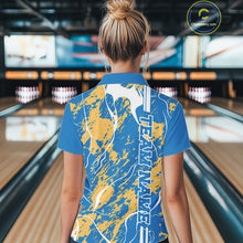Load image into Gallery viewer, Custom Azure Blue And Yellow Camo Strike Bowling Shirt, Women Bowling League Team Jersey IPHW10615