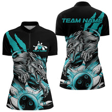 Load image into Gallery viewer, Custom Black And Blue Wolf Bowling Women Quarter-Zip Shirt, Wolf Scratch Bowling Team Shirt IPHW8720