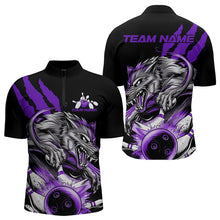 Load image into Gallery viewer, Custom Black And Purple Wolf Bowling Men Quarter-Zip Shirts, Wolf Scratch Bowling Team League Shirt IPHW8721