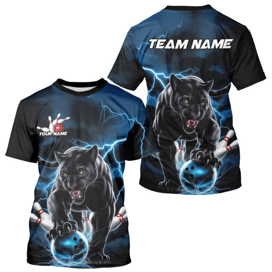 Blue Thunder Lightning Custom Panther Bowling T-Shirts For Men, Panther Bowling Jerseys IPHW8272