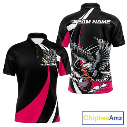 Custom Black And Pink Eagle Bowling Jerseys, Eagle Bowling League Shirt Team Uniform IPHW10812