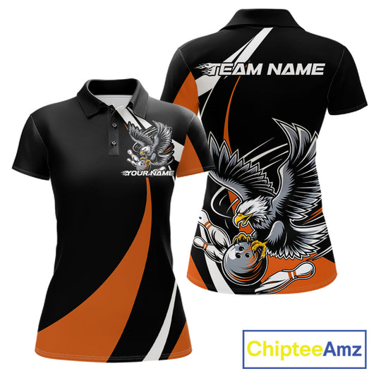 Custom Black And Orange Eagle Bowling Jerseys, Eagle Bowling League Shirt Team Uniform IPHW10814