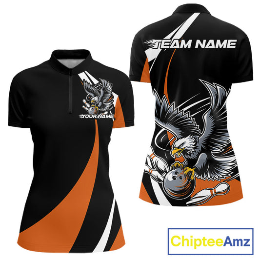 Custom Black And Orange Eagle Bowling Jerseys, Eagle Bowling League Shirt Team Uniform IPHW10814