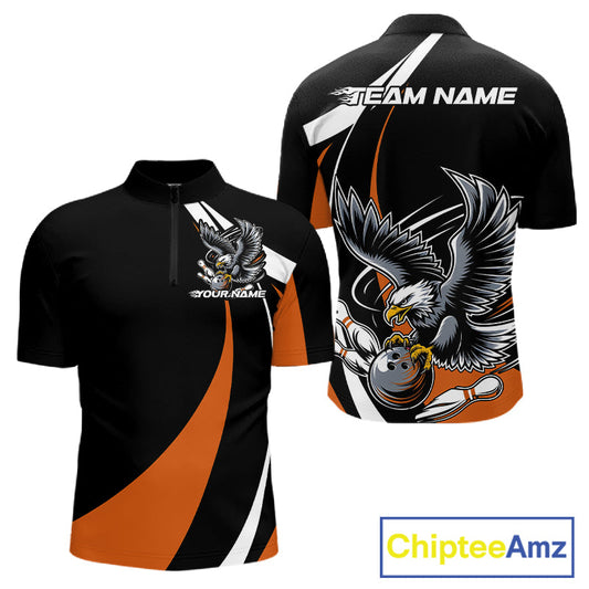 Custom Black And Orange Eagle Bowling Jerseys, Eagle Bowling League Shirt Team Uniform IPHW10814