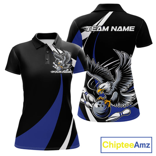 Custom Black And Blue Eagle Bowling Jerseys, Eagle Bowling League Shirt Team Uniform IPHW10815