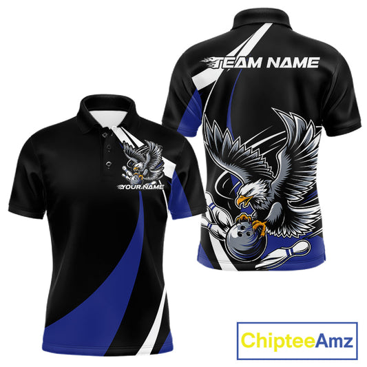 Custom Black And Blue Eagle Bowling Jerseys, Eagle Bowling League Shirt Team Uniform IPHW10815