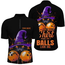 Load image into Gallery viewer, Halloween Black Cat Custom Funny Bowling Shirts For Men "This Shirt Make My Balls Look Big" IPHW7605