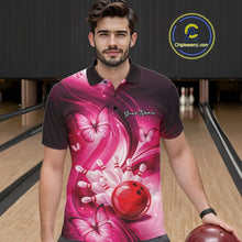 Load image into Gallery viewer, Custom Pink Butterfly Bowling Men Polo Shirts, Team Tournament Bowlers Outfit IPHW11112