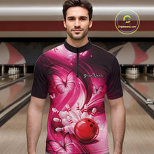 Load image into Gallery viewer, Custom Pink Butterfly Bowling Men Quarter-Zip Shirts, Team Tournament Bowlers Outfit IPHW11112