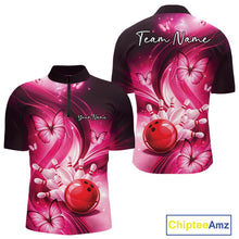 Load image into Gallery viewer, Custom Pink Butterfly Bowling Men Quarter-Zip Shirts, Team Tournament Bowlers Outfit IPHW11112