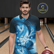 Load image into Gallery viewer, Custom Blue Butterfly Bowling Men Polo Shirts, Team Tournament Bowlers Outfit IPHW11113