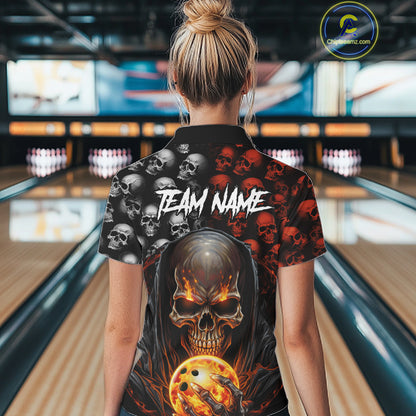 Custom Skull Bowling Mens Polo Shirts Bowling League Team Jerseys Bowling Halloween Outfits IPHW5346