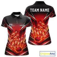Load image into Gallery viewer, Custom Red Fire Flame Bowling Women Polo Shirt, Bowling Team Tournament Outfit IPHW11133