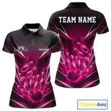 Load image into Gallery viewer, Custom Pink Fire Flame Bowling Women Polo Shirt, Bowling Team Tournament Outfit IPHW11136