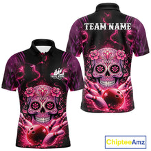 Load image into Gallery viewer, Custom Pink Purple Sugar Skull Bowling Men Polo Shirt, Halloween Team Bowling Outfit IPHW11144