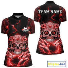 Load image into Gallery viewer, Custom Red Sugar Skull Bowling Women Quarter-Zip Shirt, Halloween Team Bowling Outfit IPHW11145