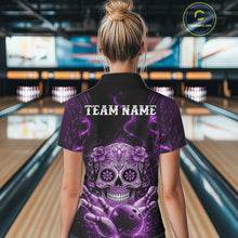 Load image into Gallery viewer, Custom Purple Sugar Skull Bowling Women Polo Shirt, Halloween Team Bowling Outfit IPHW11148