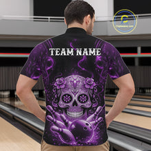 Load image into Gallery viewer, Custom Purple Sugar Skull Bowling Men Quarter-Zip Shirt, Halloween Team Bowling Outfit IPHW11148