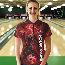Load image into Gallery viewer, Custom Red Thunder Lightning Bowling Team Women Shirt, Dragon Bowling Jerseys IPHW10195