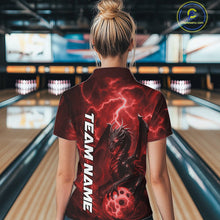Load image into Gallery viewer, Custom Red Thunder Lightning Bowling Team Women Shirt, Dragon Bowling Jerseys IPHW10195