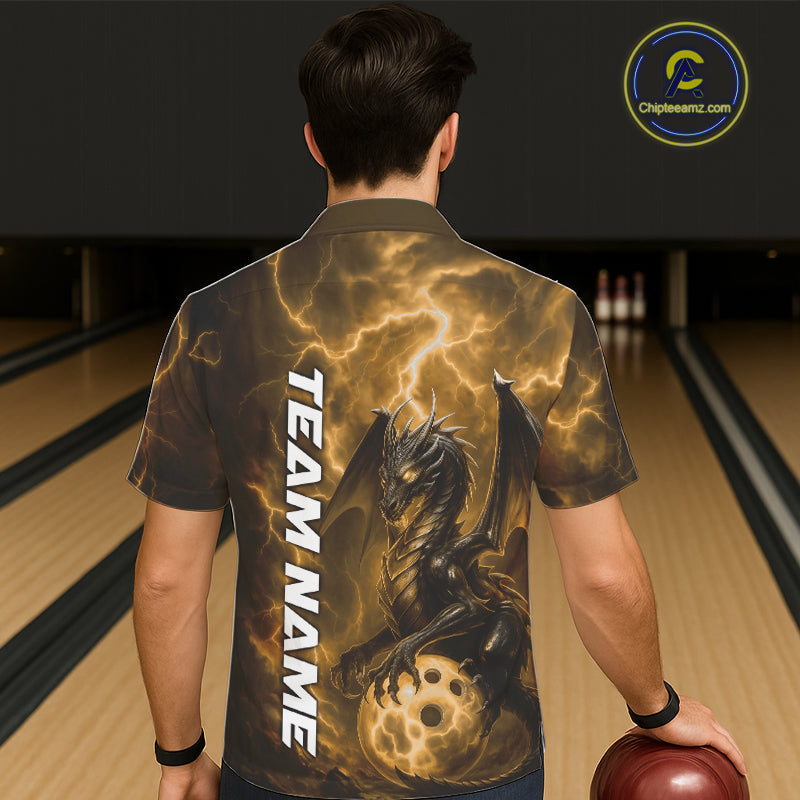 Custom Yellow Thunder Lightning Bowling Team Men And Women Hawaiian Shirt, Dragon Bowling Jerseys IPHW10198
