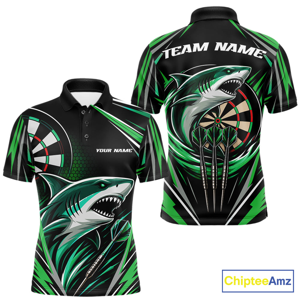 Custom Black And Green Shark Darts Jerseys, Darts Team Men Polo Shirt IPHW11715
