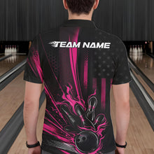 Load image into Gallery viewer, Custom Black And Pink US Flag Patriotic Men Bowling Shirt, American Flame Bowling Jersey IPHW10643