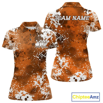 Orange and white patterned polo shirt with 'Team Name' and 'Your Name' text, Chiptee Amz branding.
