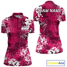 Load image into Gallery viewer, Pink sports jersey with white splatter design and customizable text on a white background