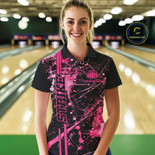 Load image into Gallery viewer, Custom Black And Pink Splatter Camo Strike Bowling League Shirts, Women Bowling Jerseys IPHW10651