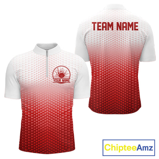 Custom Name Red Bowling Jerseys For Men, Bowling League Quarter-Zip Shirt Bowler Outift IPHW10656