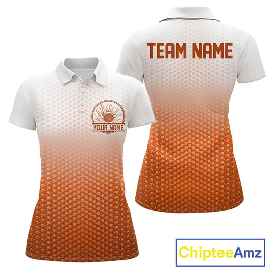 Custom Name Orange Bowling Jerseys For Women, Bowling League Polo Shirt Bowler Outift IPHW10659