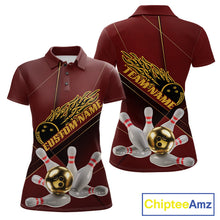 Load image into Gallery viewer, Custom Red And Gold Bowling Shirts For Women, Flame Bowling Team Shirts Bowling Uniform IPHW10660