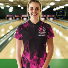 Load image into Gallery viewer, Pink Fire Bowling Ball And Pins Custom Shirts For Women, Flame Bowling Team Jersey IPHW11153
