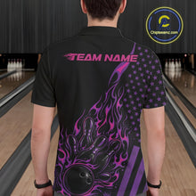 Load image into Gallery viewer, Custom Pink Purple Patriotic Flame Bowling Men Polo Shirt, US Flag Bowler Jersey IPHW11167