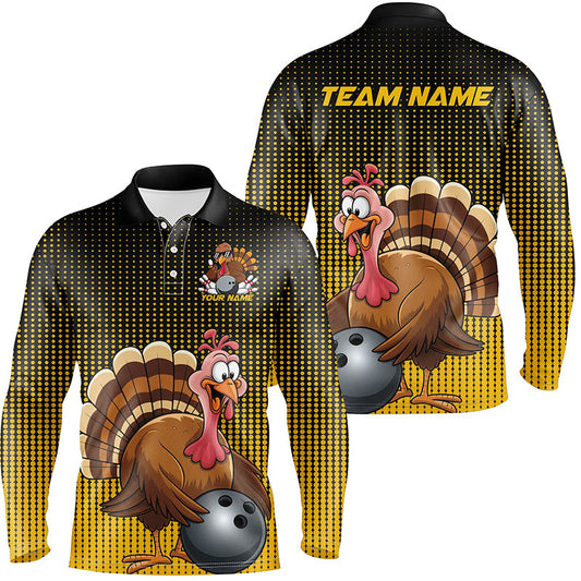 Black And Yellow Custom Funny Thanksgiving Bowling Shirts For Men, Turkey Bowling Team Shirt IPHW7871