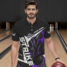 Load image into Gallery viewer, Custom Black And Purple Flame Strike Bowling Polo Shirts For Men, Strike Bowling Jerseys IPHW8315