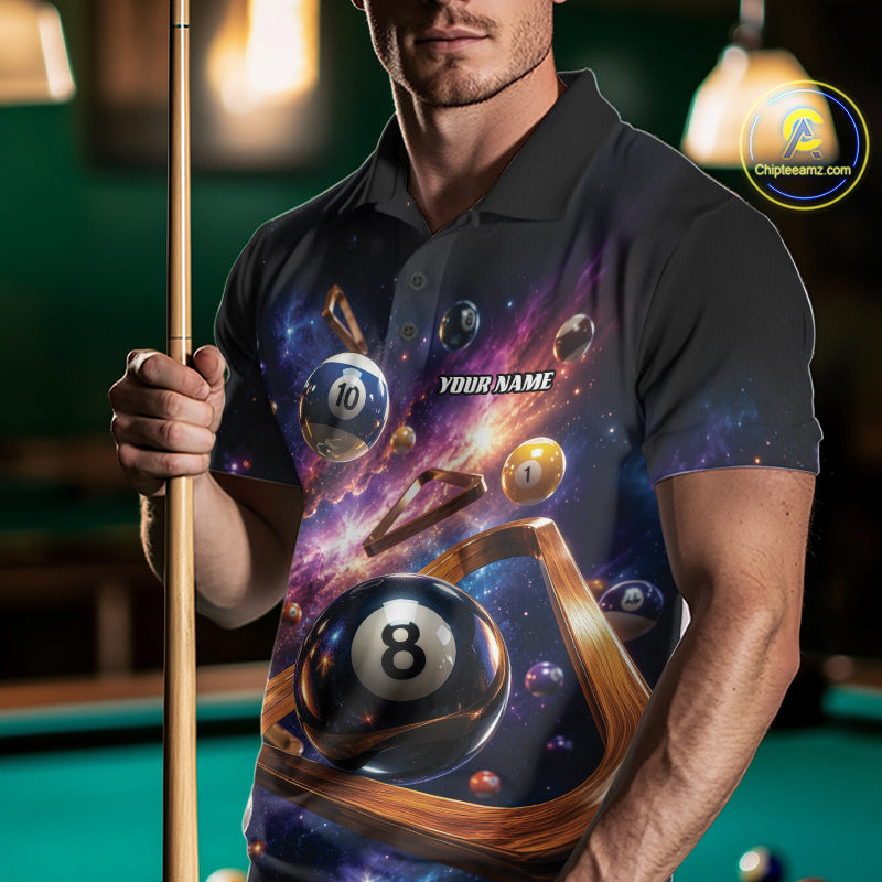 Custom Galaxy Billiards Team Men Polo Shirt, Pool League Shirt IPHW11799