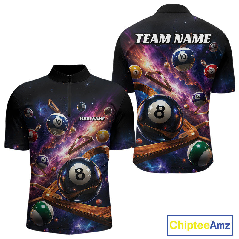 Custom Galaxy Billiards Team Men Quarter Zip Shirt, Pool League Shirt IPHW11799