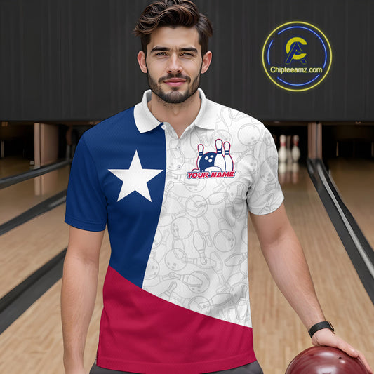 Custom Bowling Pattern Texeas Bowling Polo Shirts For Men, Texas Bowling League Shirt IPHW9629