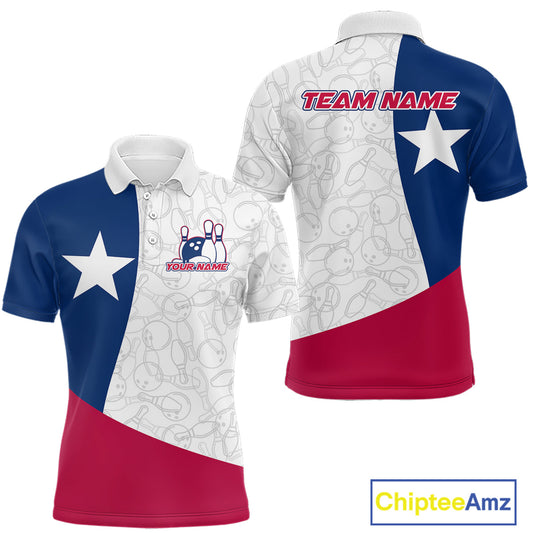 Custom Bowling Pattern Texeas Bowling Polo Shirts For Men, Texas Bowling League Shirt IPHW9629
