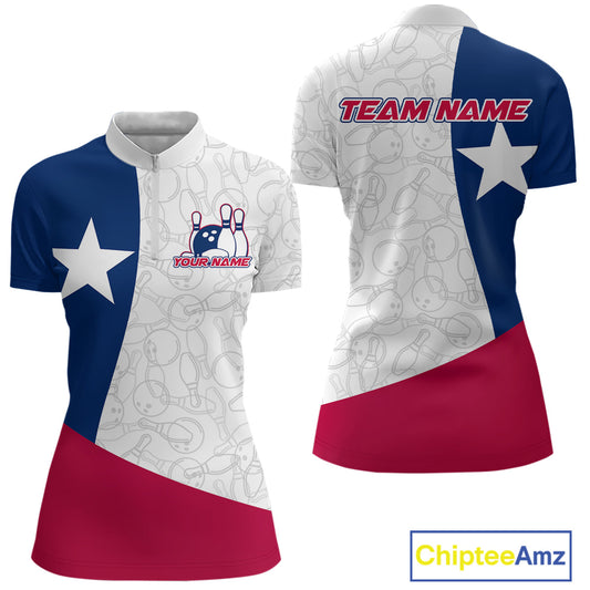 Custom Bowling Pattern Texeas Bowling Women Quarter Zip Shirt, Texas Bowling League Shirt IPHW9629