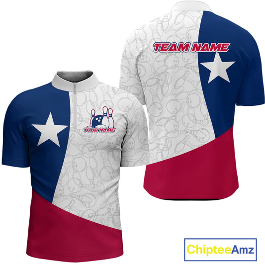 Custom Bowling Pattern Texeas Bowling Quarter-Zip Shirts For Men, Texas Bowling League Shirt IPHW9629