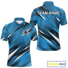 Load image into Gallery viewer, Blue sports jersey with black and white patterns, 'Team Name' text, and 'Chiptee Amz' branding.