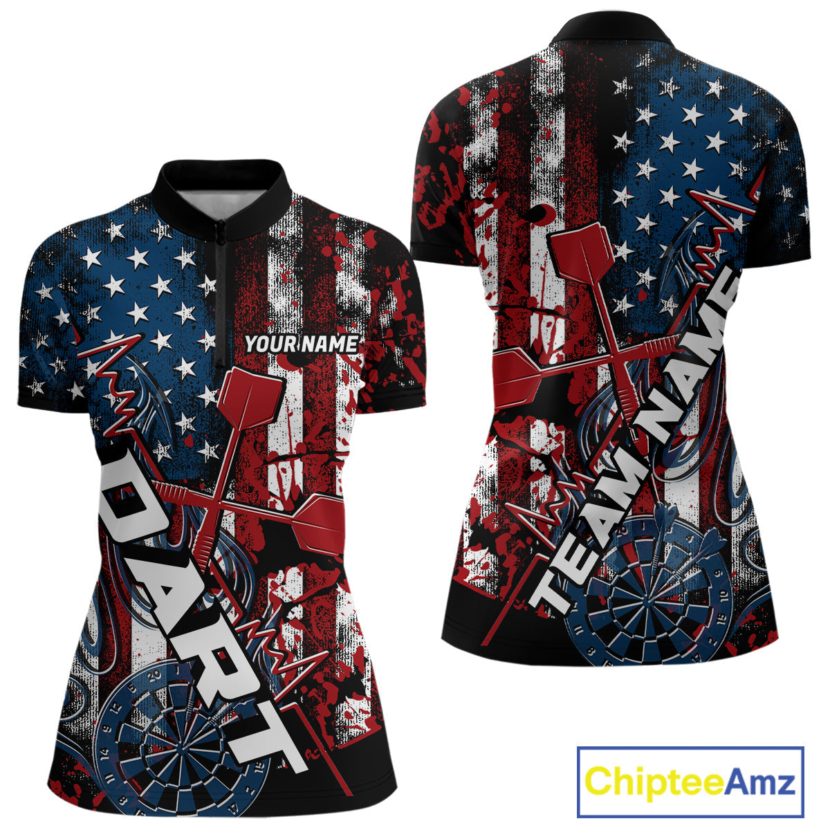 Custom Vintage Patriotic Dart Team Women Quarter-Zip Shirts, US Flag Dart Jerseys IPHW9648