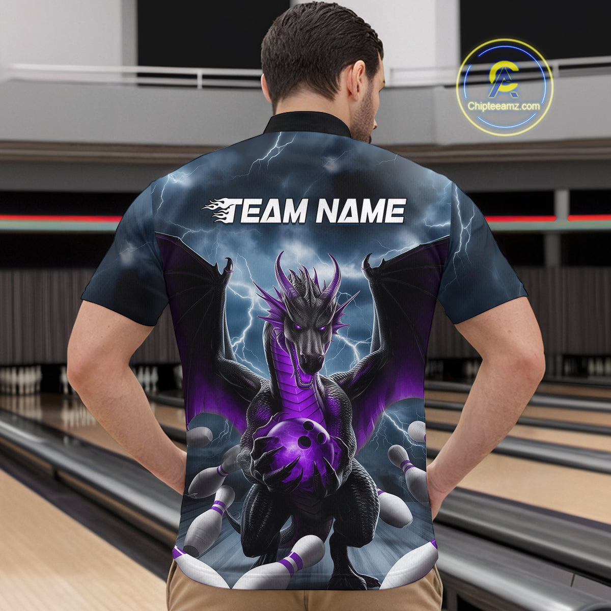 Custom Purple Dragon Bowling Men Quarter-Zip Shirts, Dragon Bowling Team Tournament Outfit IPHW9107