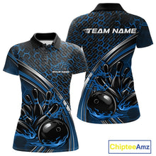 Load image into Gallery viewer, Custom Blue Flame Bowling Women Polo Team Shirt, Hexagon Pattern Bowling Jerseys IPHW11313