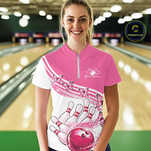 Load image into Gallery viewer, Custom Pink Butterfly Bowling Jerseys For Women, Ladies Bowling Quarter-Zip Shirt IPHW11339