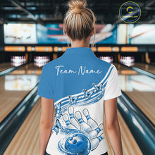 Load image into Gallery viewer, Custom Blue Butterfly Bowling Jerseys For Women, Ladies Bowling Quarter-Zip Shirt IPHW11341